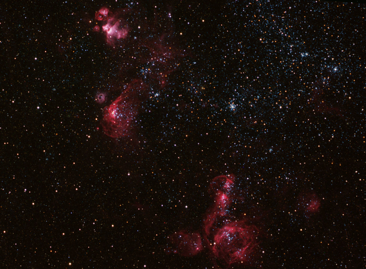 NGC 2004/2020/2032/2035/2040/1955/1968/1974 - Objekte in der LMC (Large Magellanic Cloud) NGC 2004, NGC 2020, NGC 1955