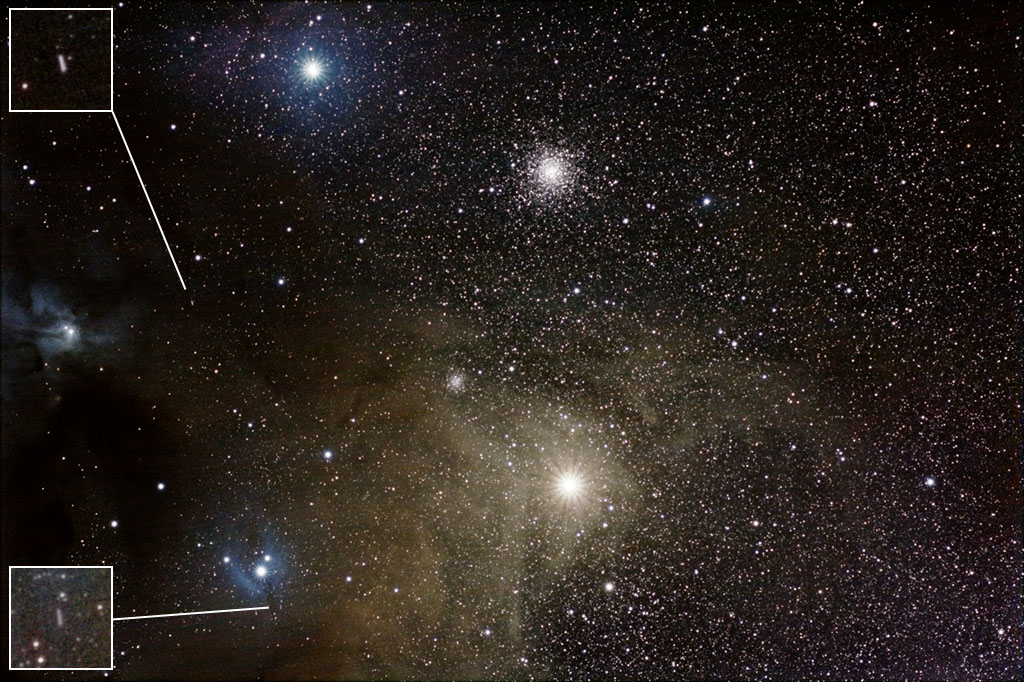 Antaresregion mit 2 Asteroiden M 4, NGC 6144, vdB 107