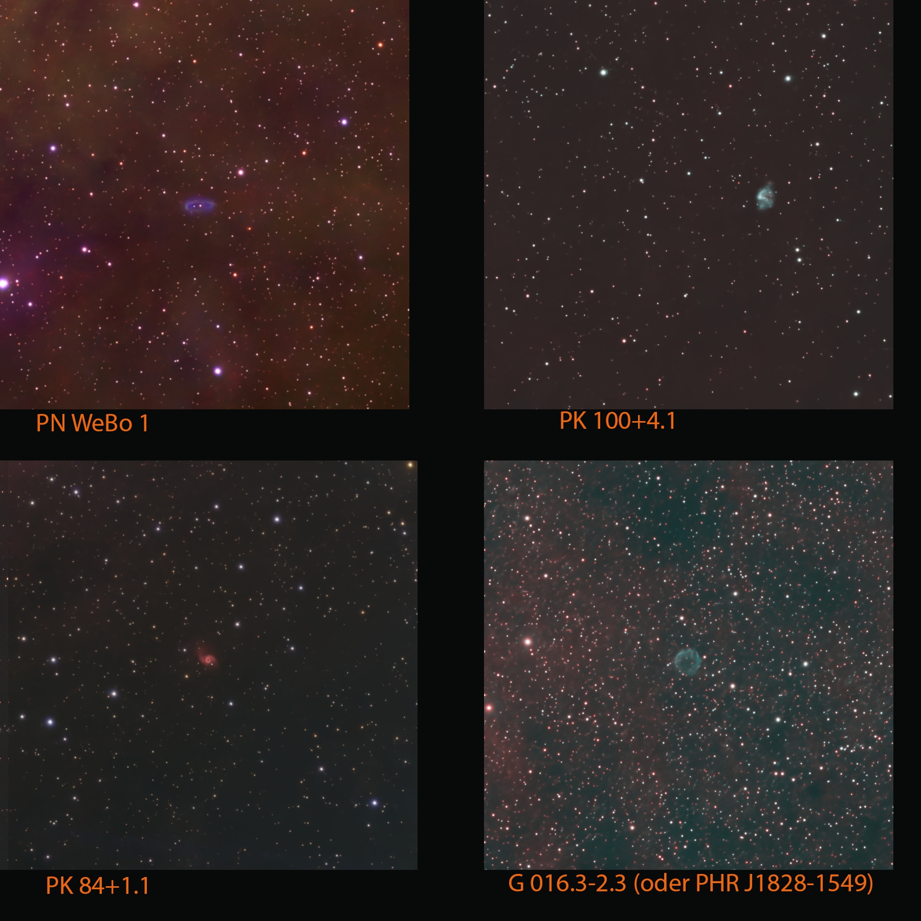 Vielfalt kleiner planetarischer Nebel PK 039-02.1, PK 100+4.1, PK 84+1.1